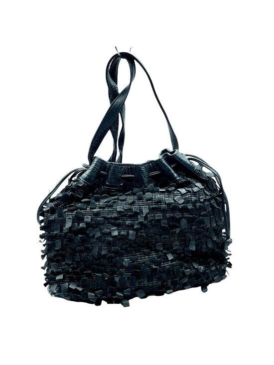 East West Designs Handbags - Black Leather Fringe Purse BOHO Bucket Shoulder Bag East West Designs BOHO Goth